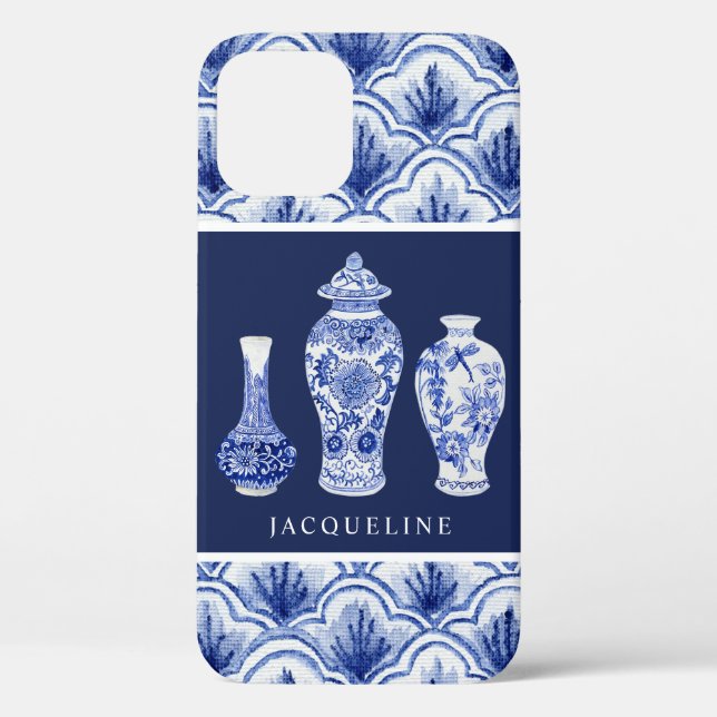 Chinoiserie Navy Blue Ginger Jar Scallop Pattern Case-Mate iPhone Case (Back)