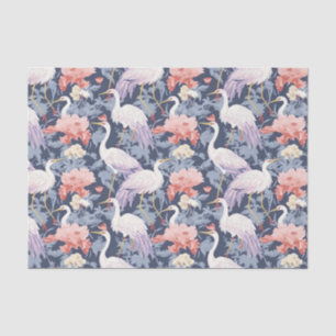 Chinoiserie Navy Floral Egret Tissue Paper