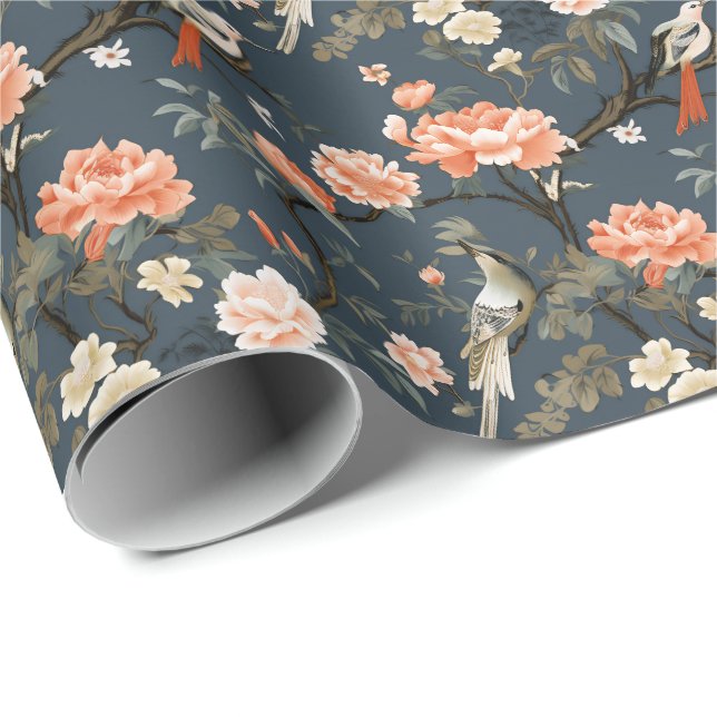 Chinoiserie on Denim Blue Wrapping Paper (Roll Corner)
