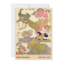 Chinoiserie Oni Peacock Cat & Peony Print