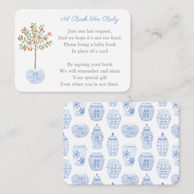 Chinoiserie Orange Tree Bring A Book Baby Shower Enclosure Card (Front/Back)