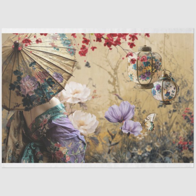 Chinoiserie Oriental Lady Portrait & Floral  Tissue Paper (Front)