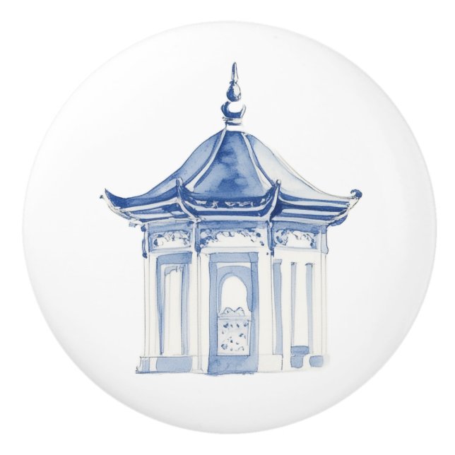 Chinoiserie Pagoda 3 Ceramic Knob (Front)