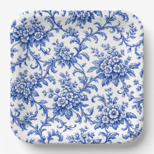Chinoiserie Paper Plates, Blue Floral Party Plates
