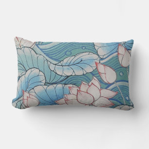 Chinoiserie Pastel Oriental Pink & Blue Floral Lumbar Cushion