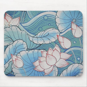 Chinoiserie Pastel Oriental Pink & Blue Floral Mouse Pad