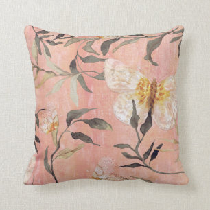 Chinoiserie Peach Butterfly Eucalyptus Greenery Cushion
