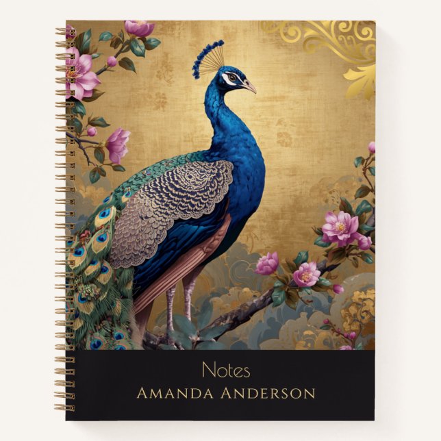 Chinoiserie Peacock Spiral Notebook (Front)