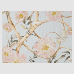 Chinoiserie Peony Floral Watercolor Dusty Blue Tissue Paper