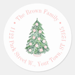 Chinoiserie Pink And Green Holiday Return Address Classic Round Sticker