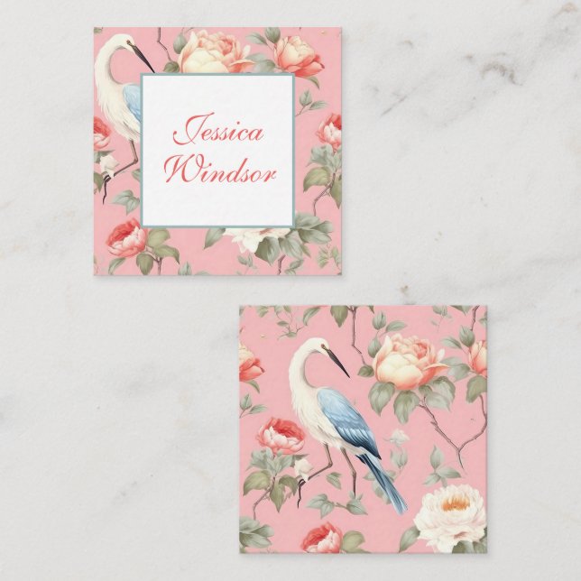 Chinoiserie Pink Floral Egret Gift Enclosure Card (Front/Back)