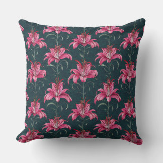 Chinoiserie Pink Lily Motif Pattern Cushion