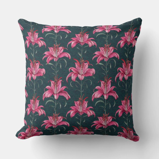 Chinoiserie Pink Lily Motif Pattern Cushion (Front)