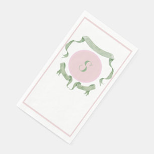 Chinoiserie Pink Ribbons Logo Crest Paper  Napkin