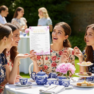 Chinoiserie Pink Tea Etiquette Bridal shower game Invitation