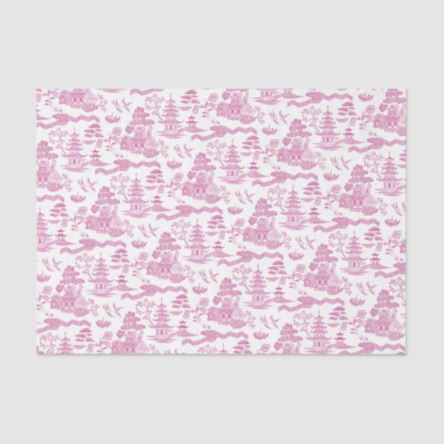 Chinoiserie Pink Willow Decoupage Tissue Paper (Front)
