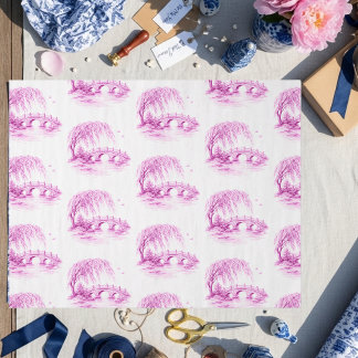 Chinoiserie Pink Willow Water Bridge Tissue Paper
