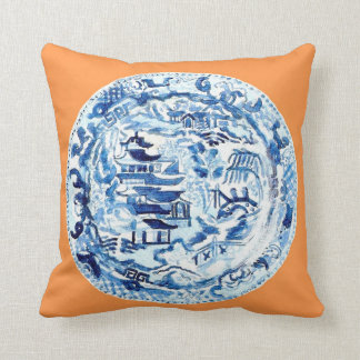 CHINOISERIE PLATE ON TANGERINE CUSHION