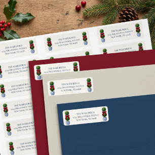 Chinoiserie Potted Topiary and Bow Holiday Address Return Address Label