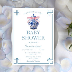 Chinoiserie Preppy Ginger Jar Asian Baby Shower Invitation