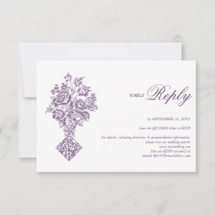 Chinoiserie Purple Bouquet Victorian Wedding RSVP Card
