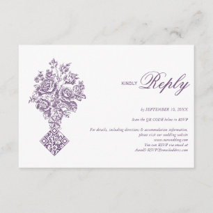 Chinoiserie Purple Bouquet Victorian Wedding RSVP Enclosure Card