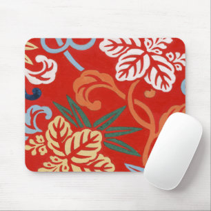 Chinoiserie Red Hawaiian Floral Japanese Kimono Mouse Pad