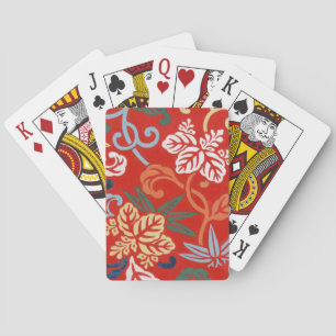 Chinoiserie Red Hawaiian Floral Japanese Kimono Playing Cards