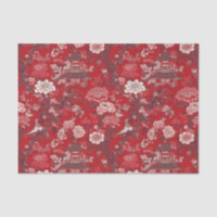 Chinoiserie Red Pink Floral Painting Decoupage