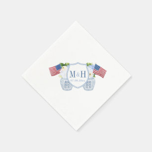 Chinoiserie Red White Blue Monogram Wedding Party Napkin