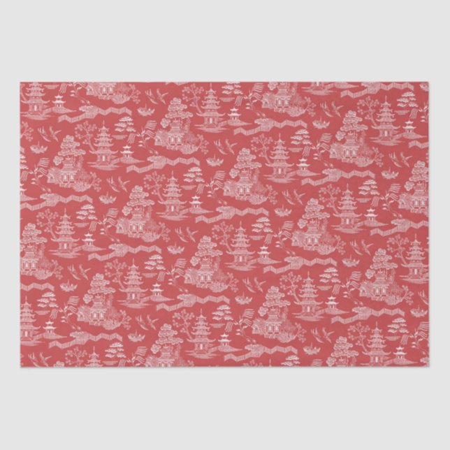 Chinoiserie Red Willow Reverse Decoupage Tissue Paper (Front)