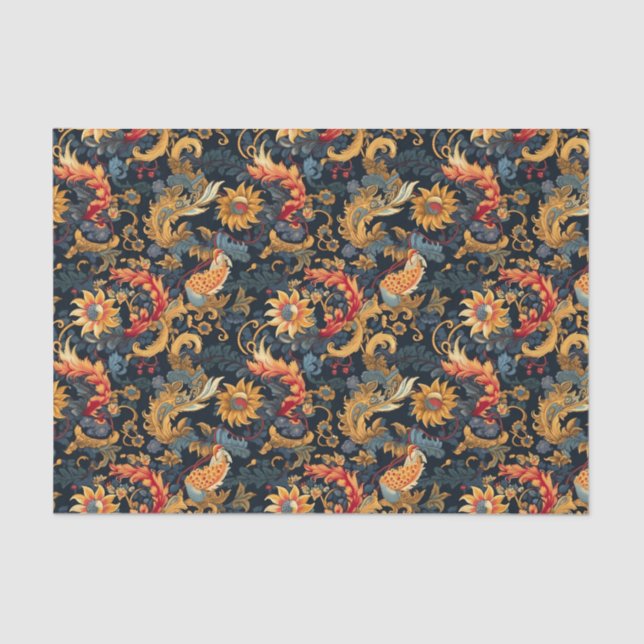 Chinoiserie Red Yellow Blue Pattern Decoupage Tissue Paper (Front)