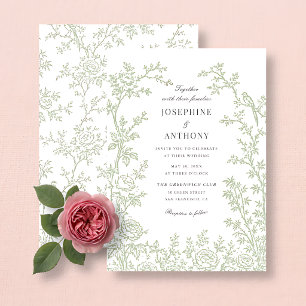 Chinoiserie Sage Green Floral Wedding Invitation