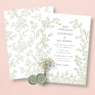 Chinoiserie Sage Green Floral Wedding Invitation