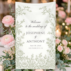 Chinoiserie Sage Green Floral Wedding Welcome Banner