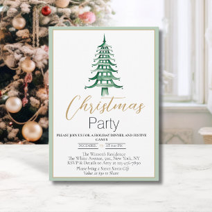 Chinoiserie Sage Green Pagoda Christmas Invitation