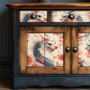 Chinoiserie Sakura Dragon   Slate & Pink Upcycle Tissue Paper