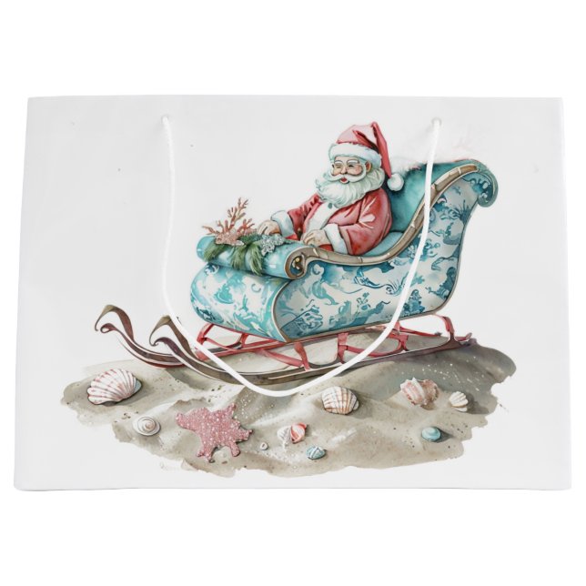 Chinoiserie Santa Sleigh on Beach Large Gift Bag (Front)