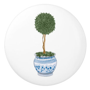 Chinoiserie Single Topiary Tree Ceramic Knob
