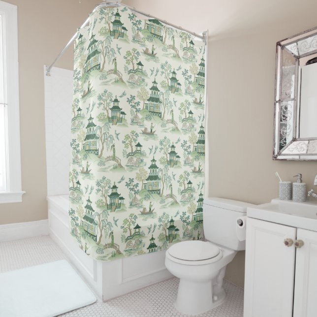 Chinoiserie Soft Green Shower Curtain (In Situ)