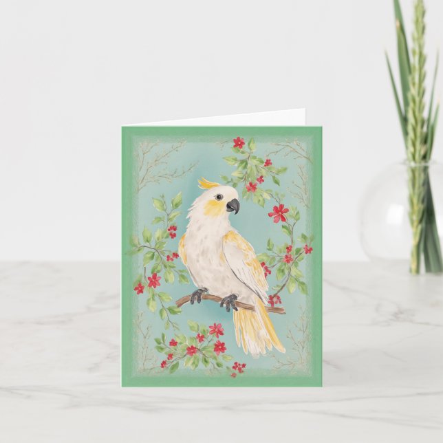 Chinoiserie Style Cockatoo Painting Stationery Card (Front)