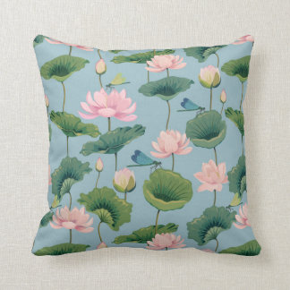 Chinoiserie style lotus and dragonfly cushion