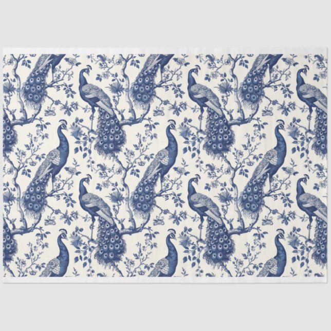 Chinoiserie Style Peacock Theme Tissue Paper (Front)