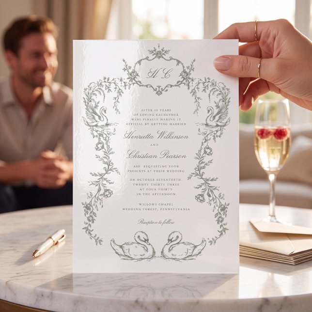 Chinoiserie swan all in one Wedding Invitation (Creator Uploaded)
