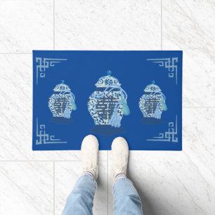 Chinoiserie Tassel Blue Ginger Jars Welcome mat 