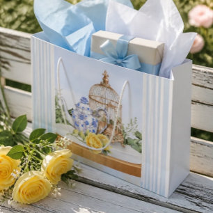 Chinoiserie Teapot Yellow Rose and Birdcage Large Gift Bag