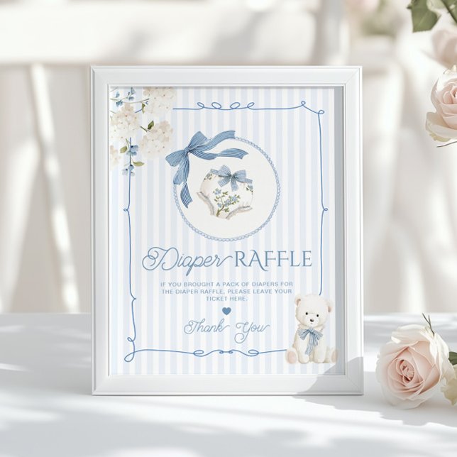 Chinoiserie Teddy Bear Coquette Bow Diaper raffle Poster (Creator Uploaded)