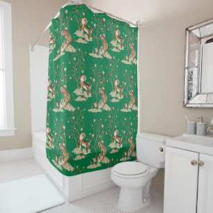 Chinoiserie Tiger, Peonies & Trees Spring Green Shower Curtain