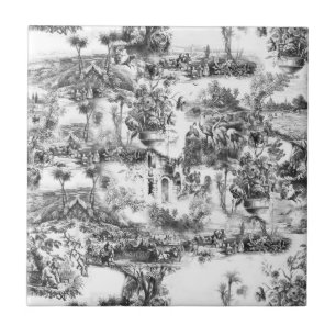 Chinoiserie toile black and white ceramic tile