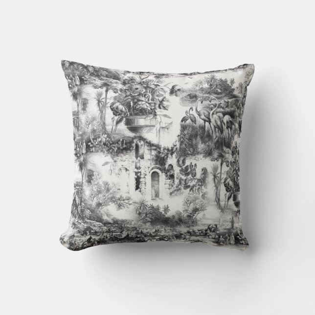 Chinoiserie toile black and white  ceramic tile cushion (Front)